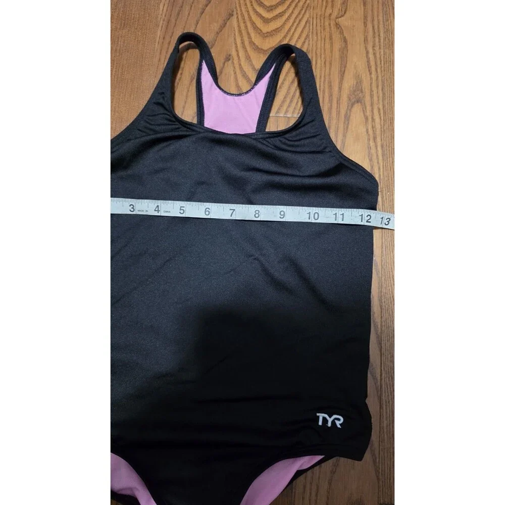 TYR Girls Solid Maxfit One Piece Swimsuit Black /Pink Size L (10/12)